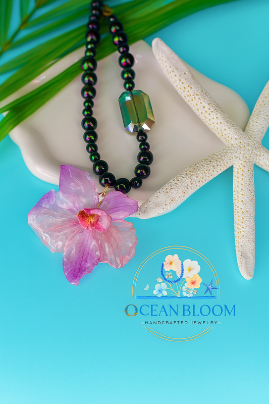 Orchid Bloom Statement Necklace – Handcrafted Bold Floral Pendant