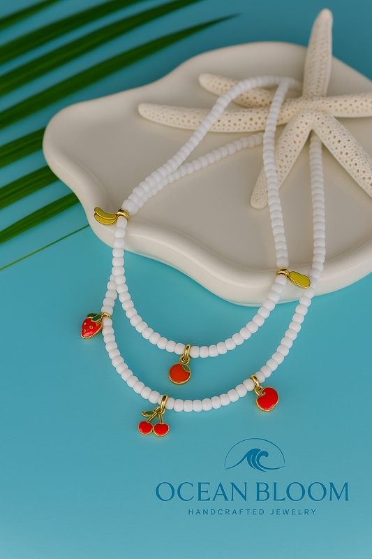 Tropical Fruit Charm Beaded Necklace – Ocean Bloom Edition