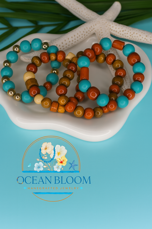 Tropical Wood & Turquoise Bead Bracelet – Men’s Jewelry